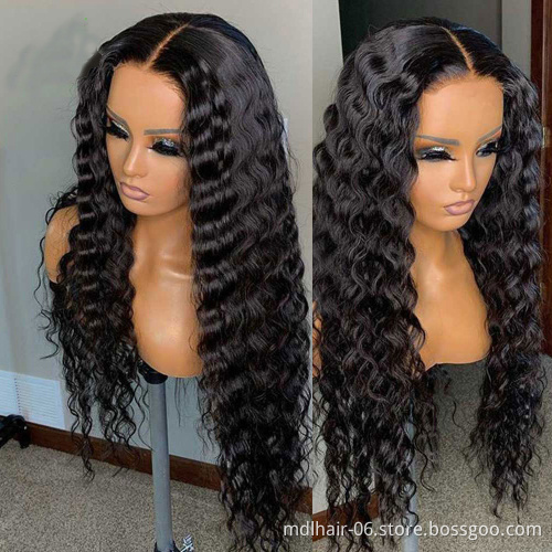 Cheap Hair Deep Wave Virgin Cuticle Aligned 4*4 Closure Lace Front Wig Remy Brazilian Human Hair 4*4 Lace Wigs Deep Wave